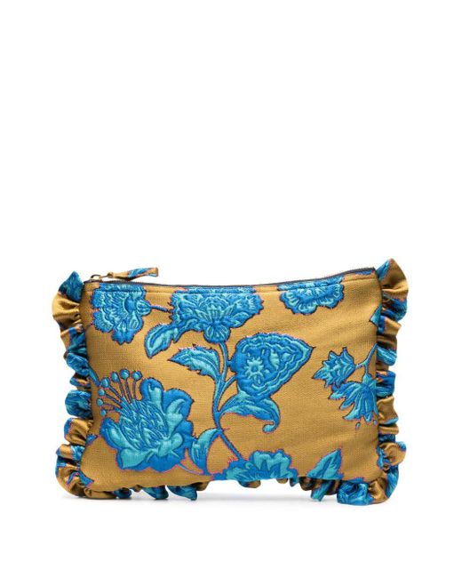 LaDoubleJ Blue Floral-jacquard Clutch Bag