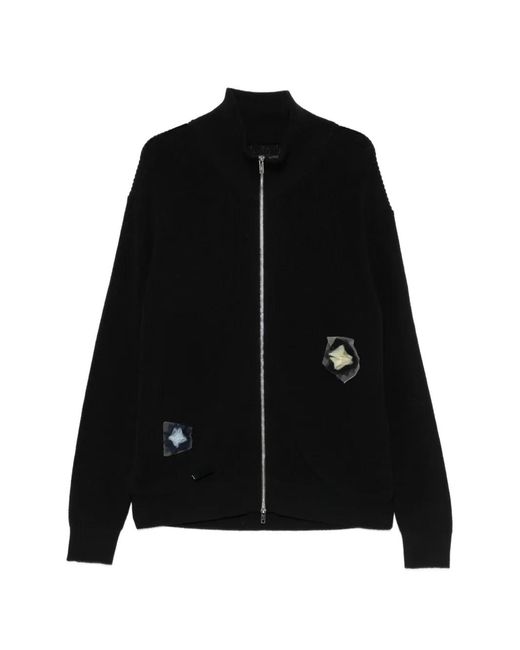 Song For The Mute Black Floral-Patch Zip-Up Cardigan for men