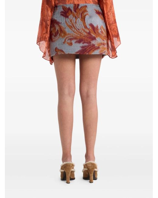 Etro Red Gürtel-Minirock Mit Blatt-Print