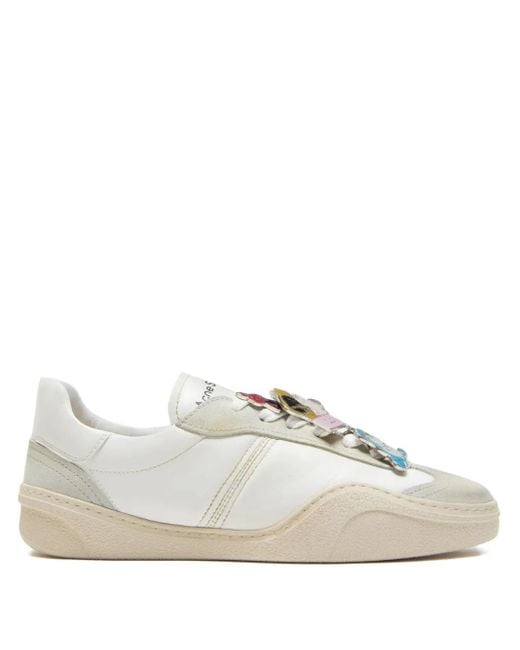 Acne White Charm-Detail Low-Top Sneakers