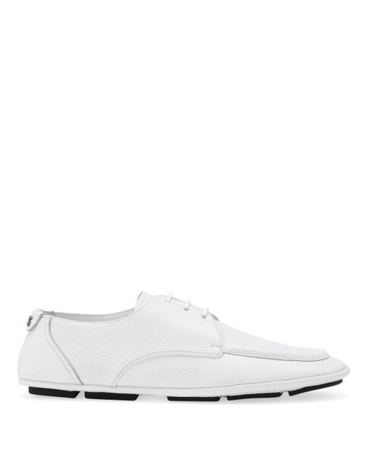 Dolce & Gabbana White Logo-plaque Leather Derby Shoes for men