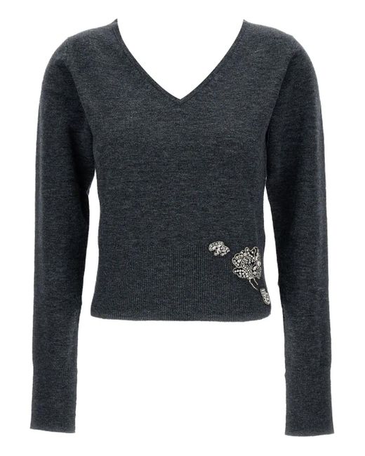 Erdem Blue Verzierter Pullover Mit V-Ausschnitt