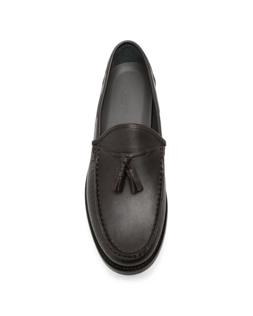 Corneliani Black Tassel Boat Shoes for men
