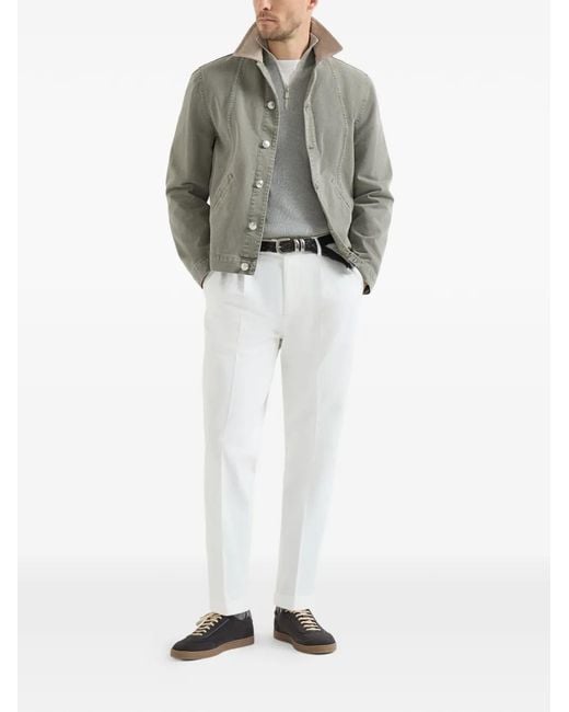 Brunello Cucinelli Gray Cotton English Rib Sweater With Half Zip And Raglan Sleeves for men