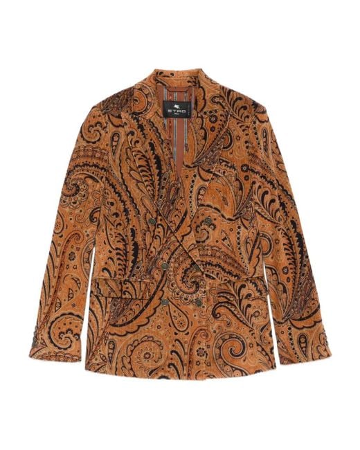 Etro Brown Paisley-Print Double-Breasted Blazer