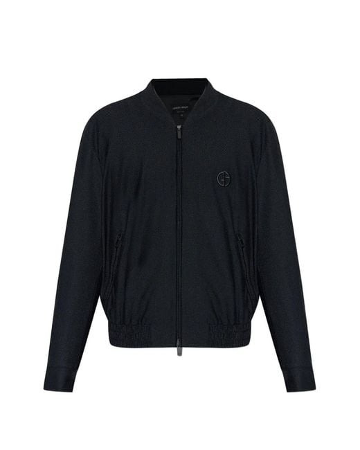 Giorgio Armani Blue Logo-Embroidered Bomber Jacket for men
