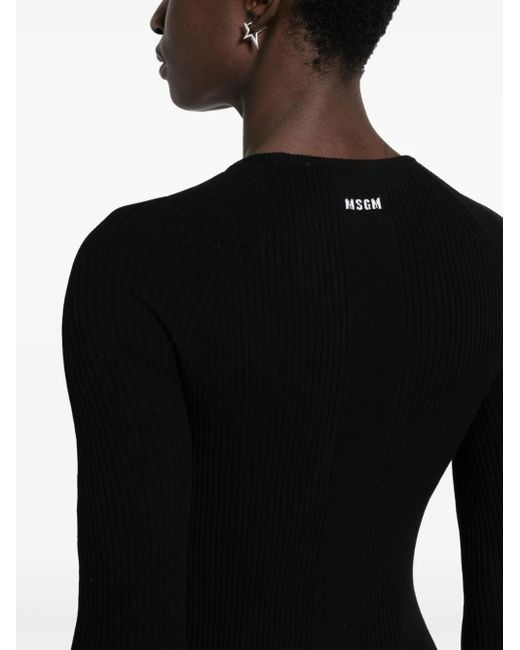 MSGM Black Logo-Intarsia Cut-Out Jumper
