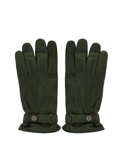 Moorer Green Button-Strap Pintuck-Detail Gloves for men