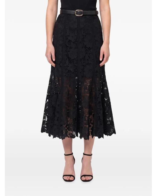 Self-Portrait Black Lace Midi Skirt