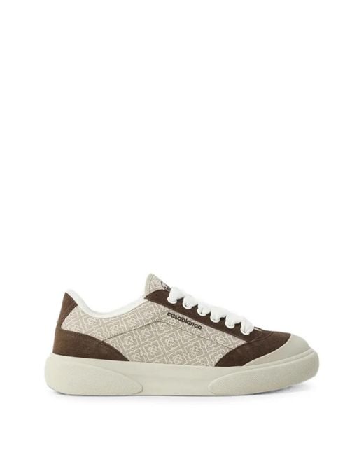 Casablanca White Monogram-Print Calf Suede-Panel Sneakers for men