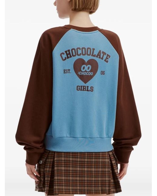 Chocoolate Blue Logo-Print Raglan-Sleeve Sweater