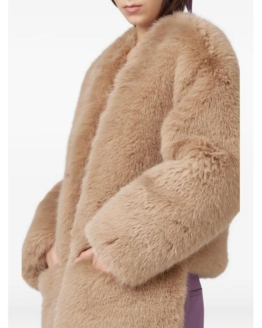GIUSEPPE DI MORABITO Natural Faux-Fur Open-Front Long-Sleeve Coat