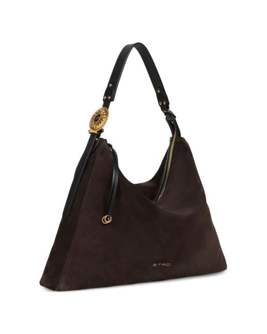 Etro Black Large Suede Rosette Bag