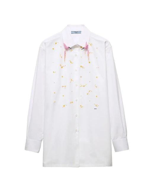 Prada White Embroidered Poplin Shirt