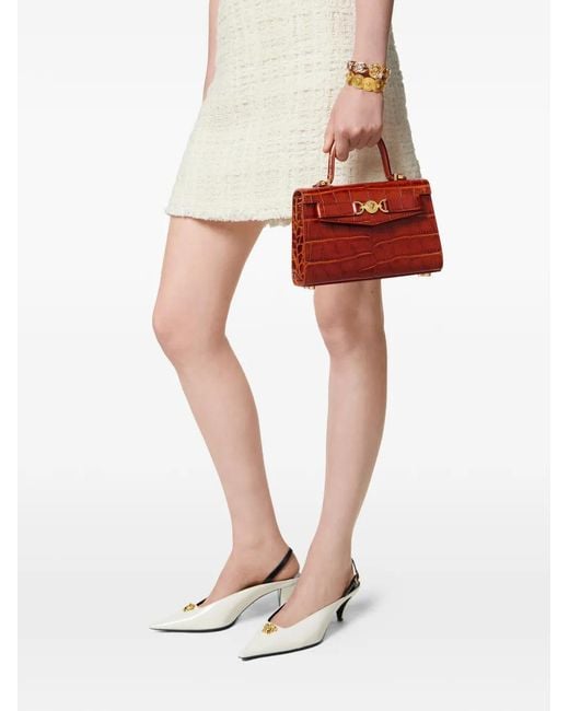 Versace Red Small Croc-Effect Tote Bag