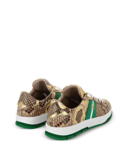 Philipp Plein Green Baskets Basses En Cuir De Python À Rayures