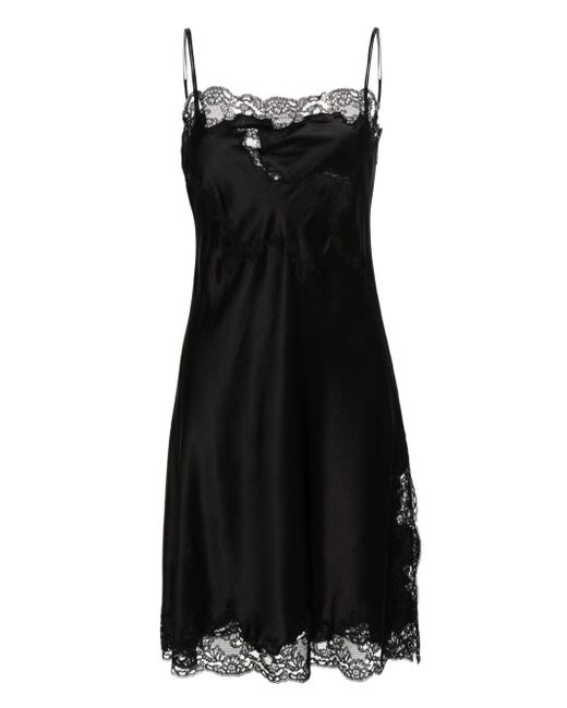 Carine Gilson Black Lace-detail Silk Nightdress
