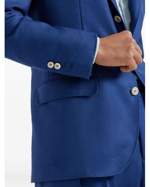 Brunello Cucinelli Blue Cashmere And Silk Diagonal Deconstructed Blazer With Peak Lapels for men