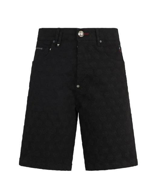 Philipp Plein Black Formentera Fit Shorts Embroidery Monogram for men