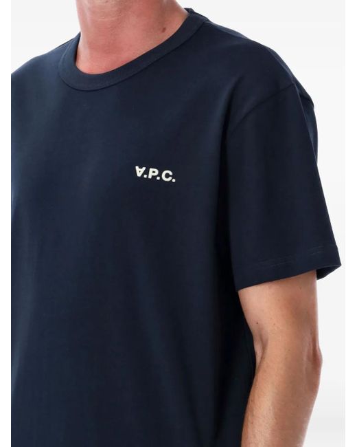 A.P.C. Blue Logo-Print T-Shirt for men