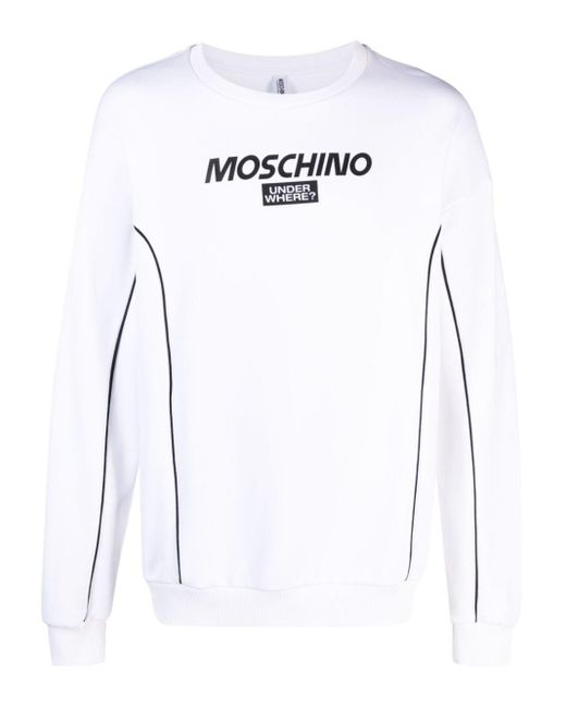 Moschino White Logo-appliqué Contrasting-trim Sweatshirt for men