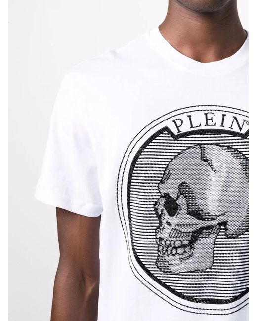 Philipp Plein Gray Outline Skull Crystal Cotton T-Shirt for men