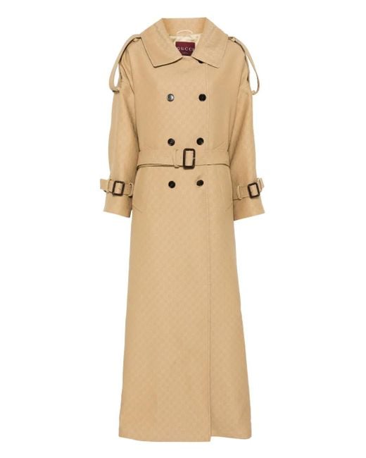 Gucci Natural Gg Crêpe Silk Wool Double-Breasted Coat, Ready-To-Wear