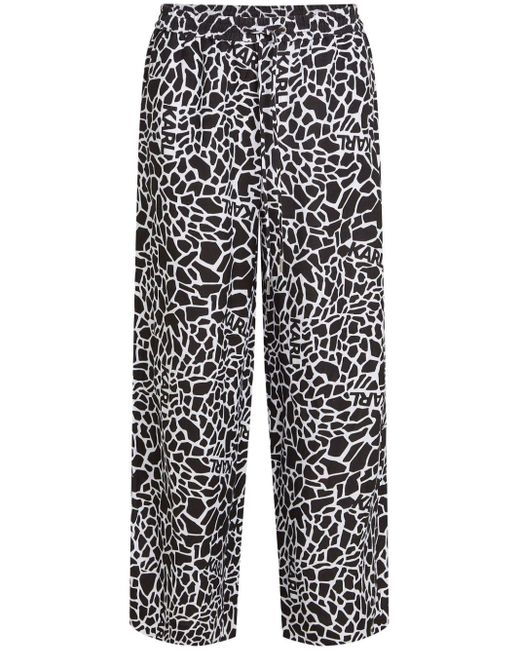 Karl Lagerfeld White Weite Hose mit Giraffen-Print