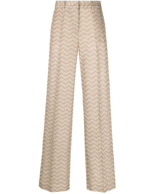 Pantalones rectos con motivo en zigzag Missoni de color Natural