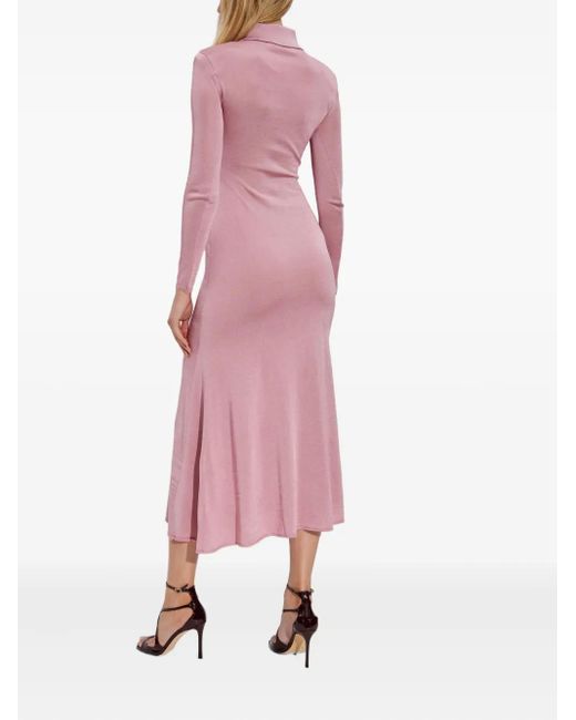 Self-Portrait Pink Polo-Neck Button-Front Dress