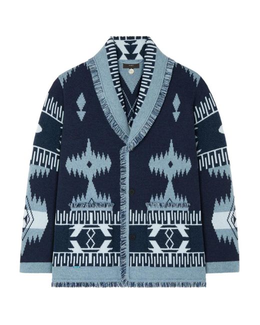 Alanui Blue Icon Jacquard Fringed Cardigan for men