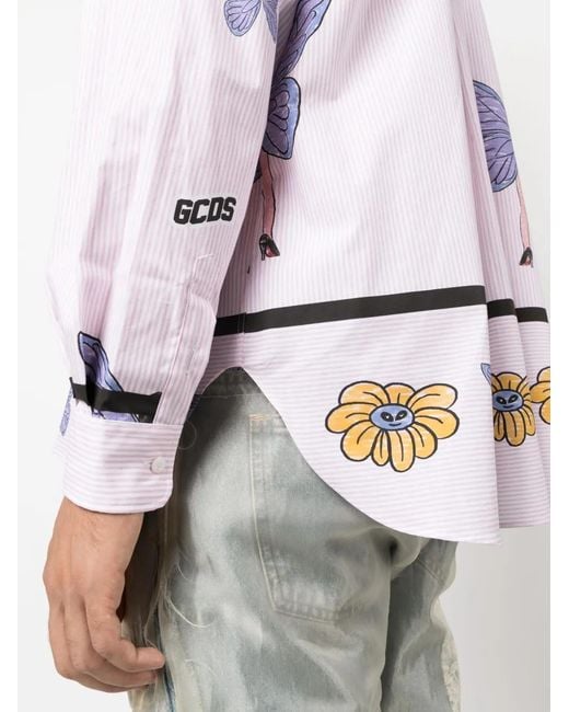 Gcds White Butterfly-Print Cotton Shirt for men