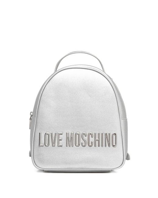 Love Moschino Logo-Lettering Metallic Backpack in White | Lyst