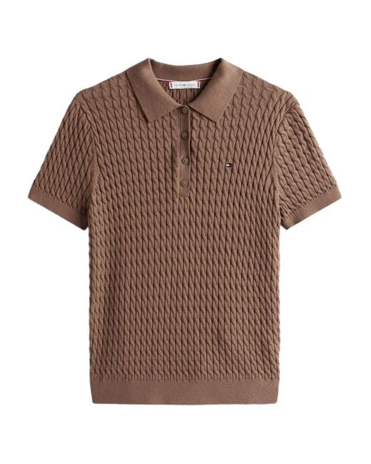 Tommy Hilfiger Kabelgebreid Poloshirt in het Brown
