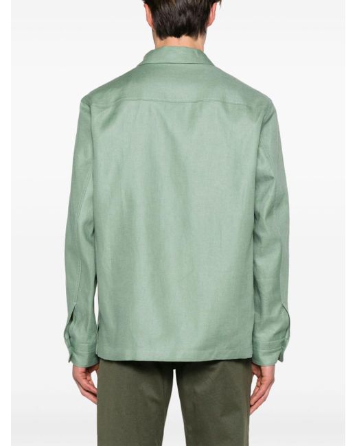 Zegna Green Chest-pockets Linen Shirt for men