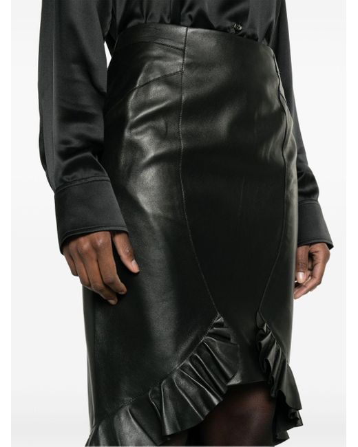 Tom Ford Black Ruffled Leather Pencil Skirt - Women's - Elastane/silk/lamb Skin