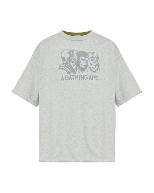 A Bathing Ape Gray Double Face Cotton T-Shirt for men