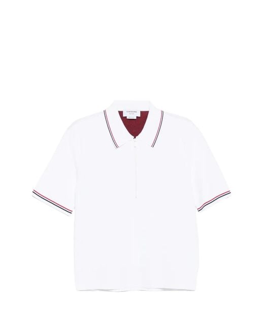 THOM BROWNE ホワイト ポロシャツ Thom Browne メンズ ホワイト ストライプ ポロシャツ 【公式通販】