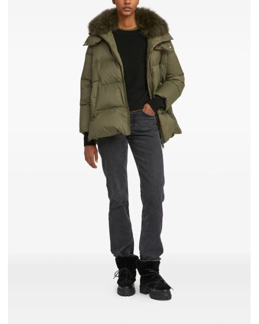 Yves Salomon Green Lambswool-Collar Down Jacket