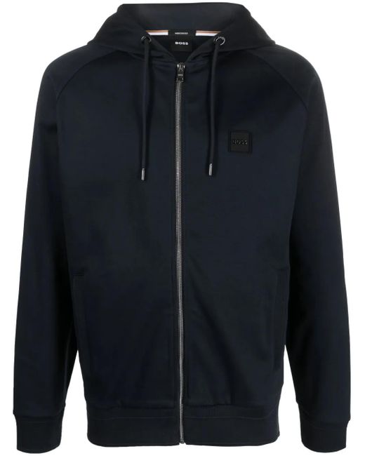 Boss Blue Logo-Patch Drawstring Hoodie for men
