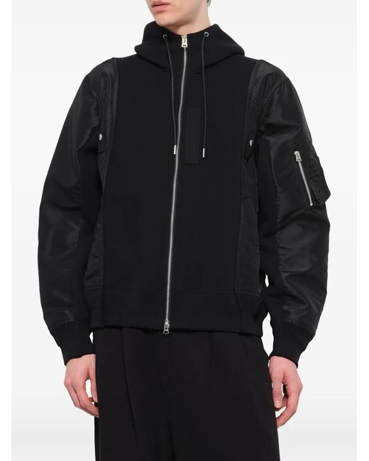 Sacai Black Panelled Sponge Sweat Hoodie for men