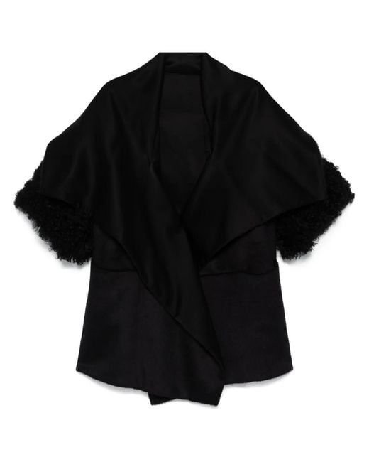 Alberta Ferretti Black Shearling-Trim Cape