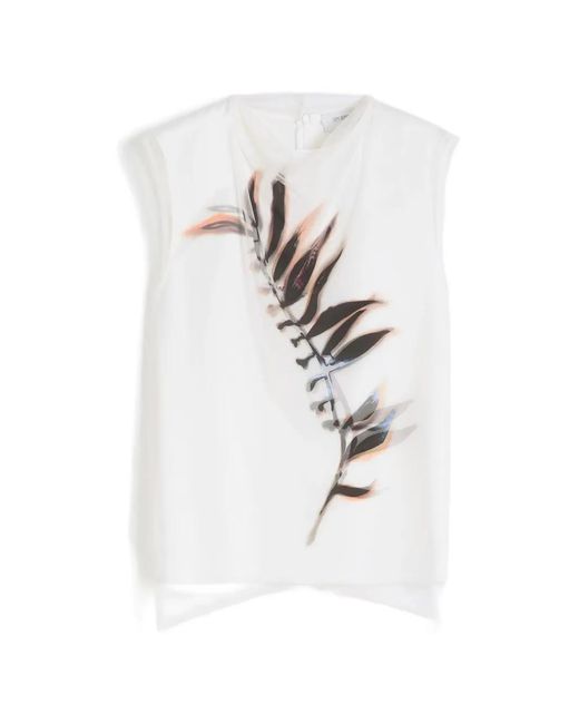 Sportmax White Leaf-Print Sleeveless Top