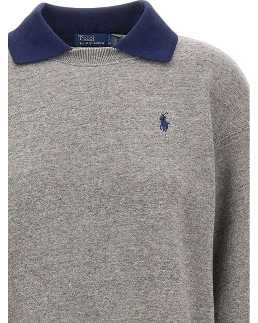 Polo Ralph Lauren Gray Polo-Collar Fleece Crewneck Sweatshirt