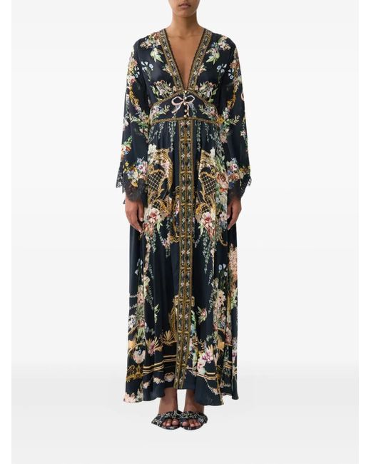 Camilla Black Floral-Print Shirring Detail Dress