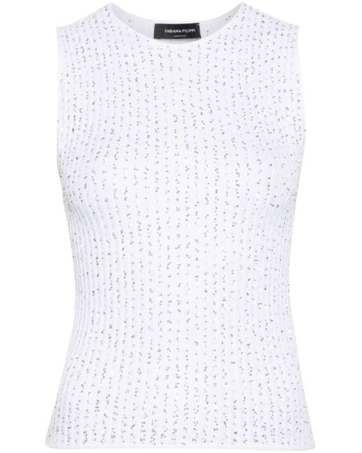 Fabiana Filippi White Ribbed-knit Cotton Top