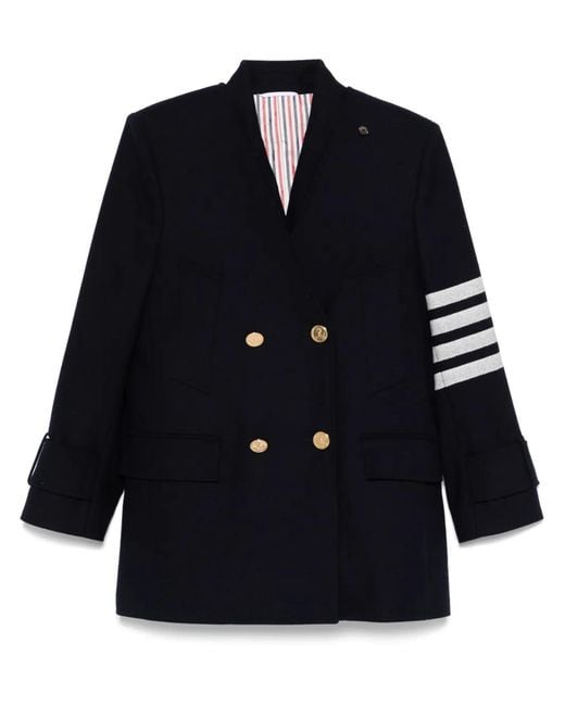 Thom Browne Blue 4 Bar Stripes Waistcoat And Peacoat Set