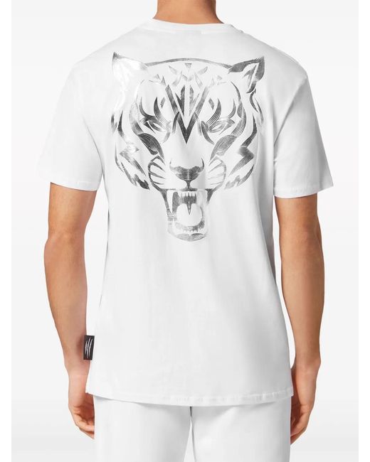 Philipp Plein White Logo-Print Cotton T-Shirt for men