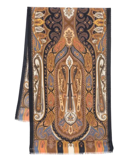 Etro Brown Paisley-Pattern Scarf