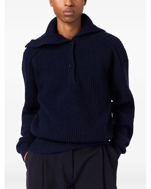 Stella McCartney Blue Ribbed-Knit Button-Up Sweater